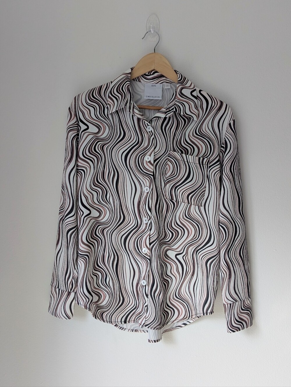 C/MEO Collective Women's Swirl Print Button-Up Shirt Blouse S 4 Oversized
